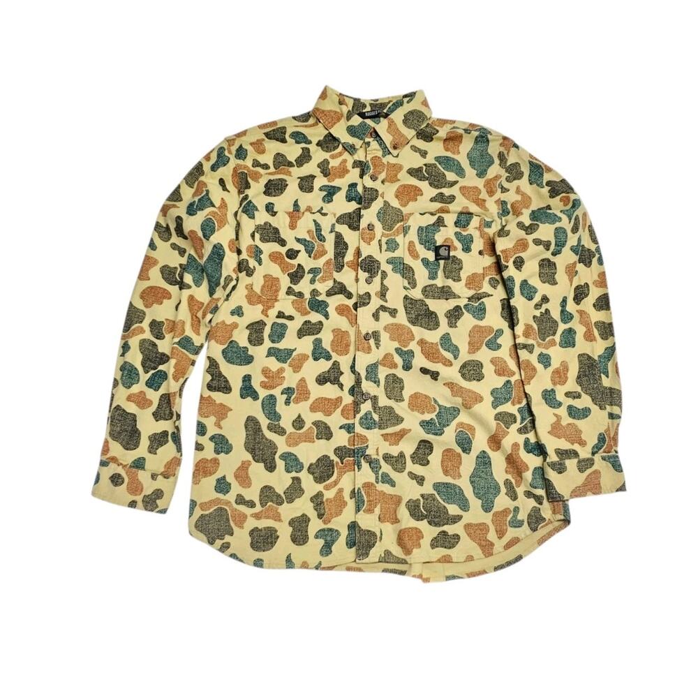 Carhartt Shirt Mens Large Duck Camo Relaxed Fit Button Up Long Sleeve Hunting